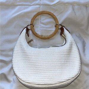 a new day White Woven Mini Bag with Tan Ring Handles